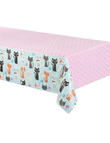 Modro-roza plastični prt z vzorcem mačke 137 x 259 cm za rojstni dan