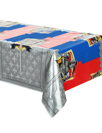 Plastična miza za otroke s srebrno modro in rdečo srednjeveško motiviko