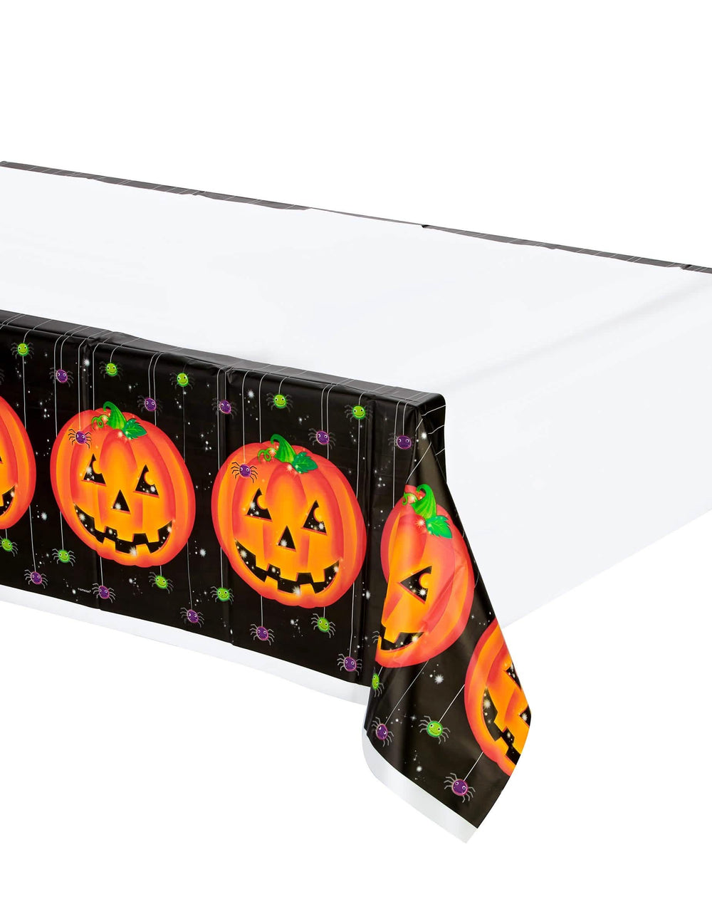 Plastičen prt za halloween z bučami v beli in črni barvi ter oranžnimi motivi buč