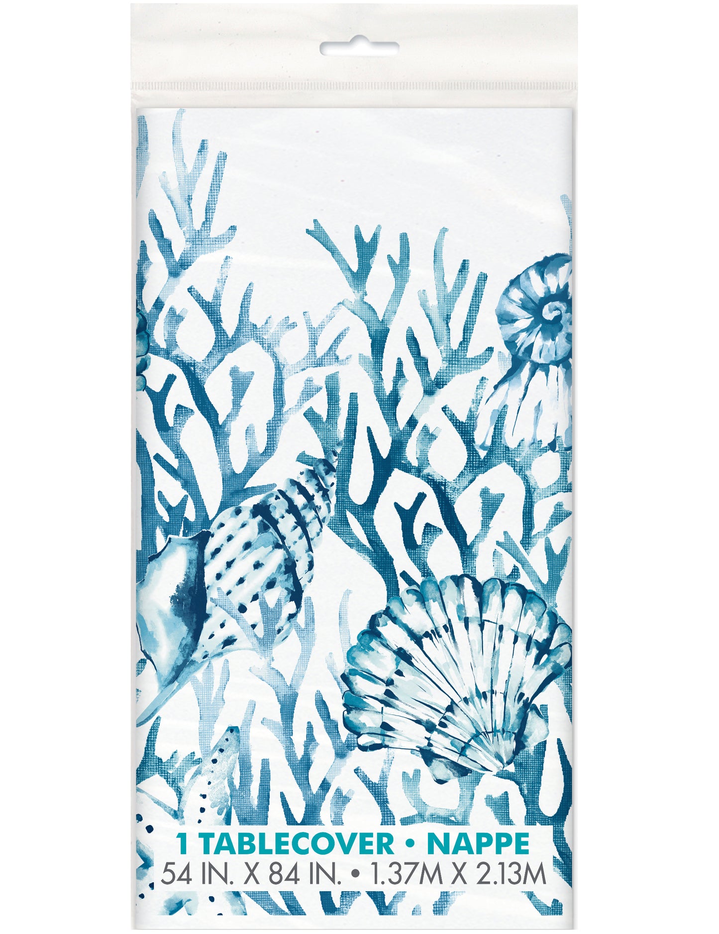 Koralno moder plastični prt 137 x 213 cm vzorec lupine