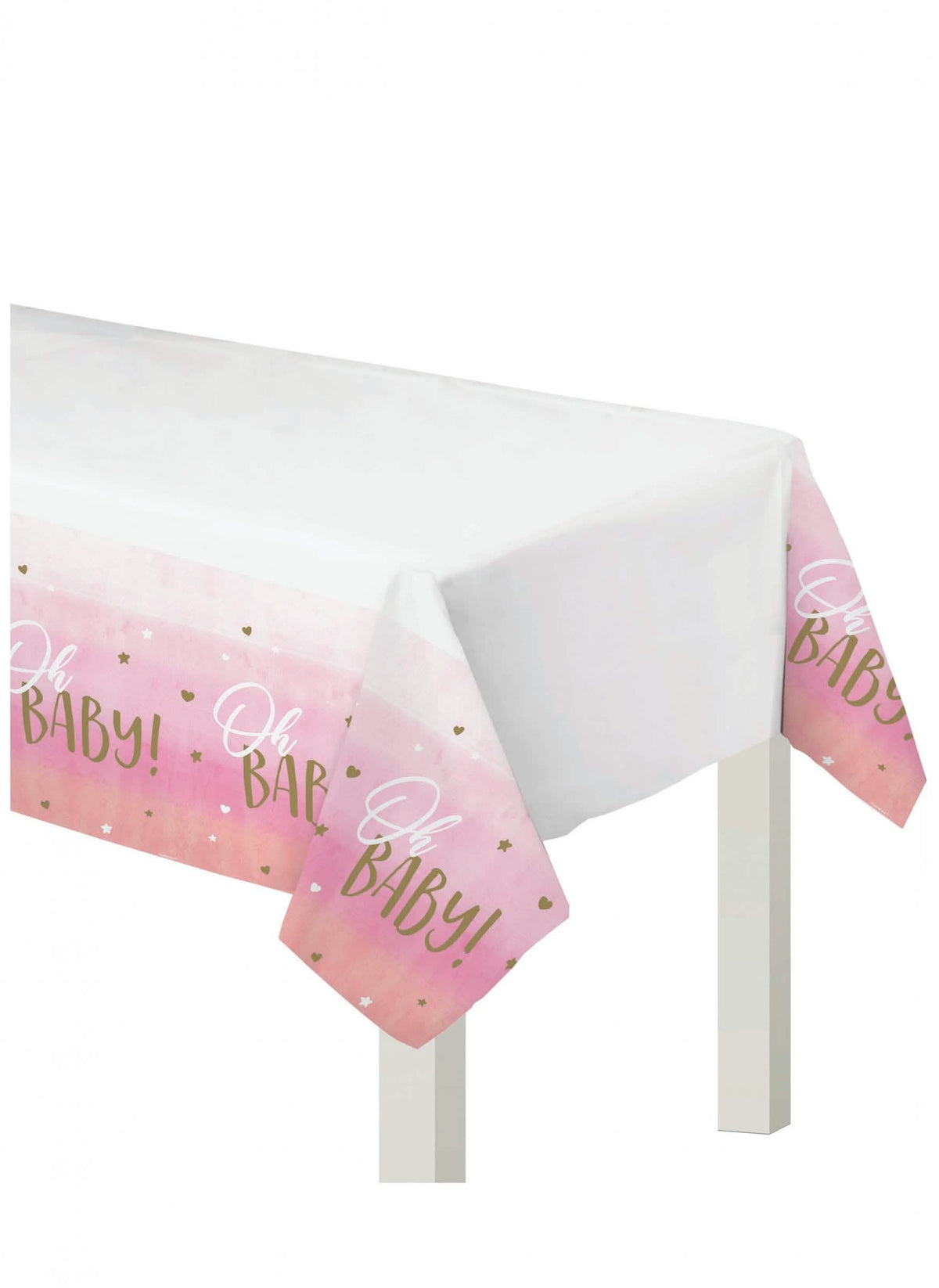Plastični prt Oh Baby za baby shower v roza in zlati barvi