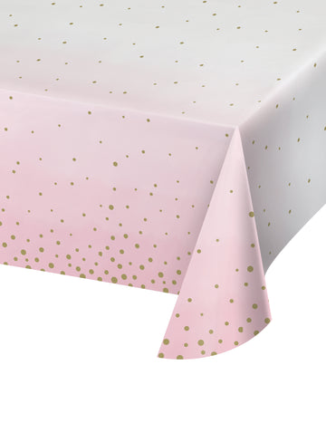 Roza in bela papirnata prt s zlatimi pikami 137 x 259 cm za baby shower 