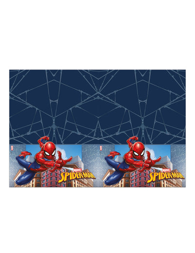 Nappe en plastique Spiderman pour enfant bleu foncé avec motifs toiles d'araignée