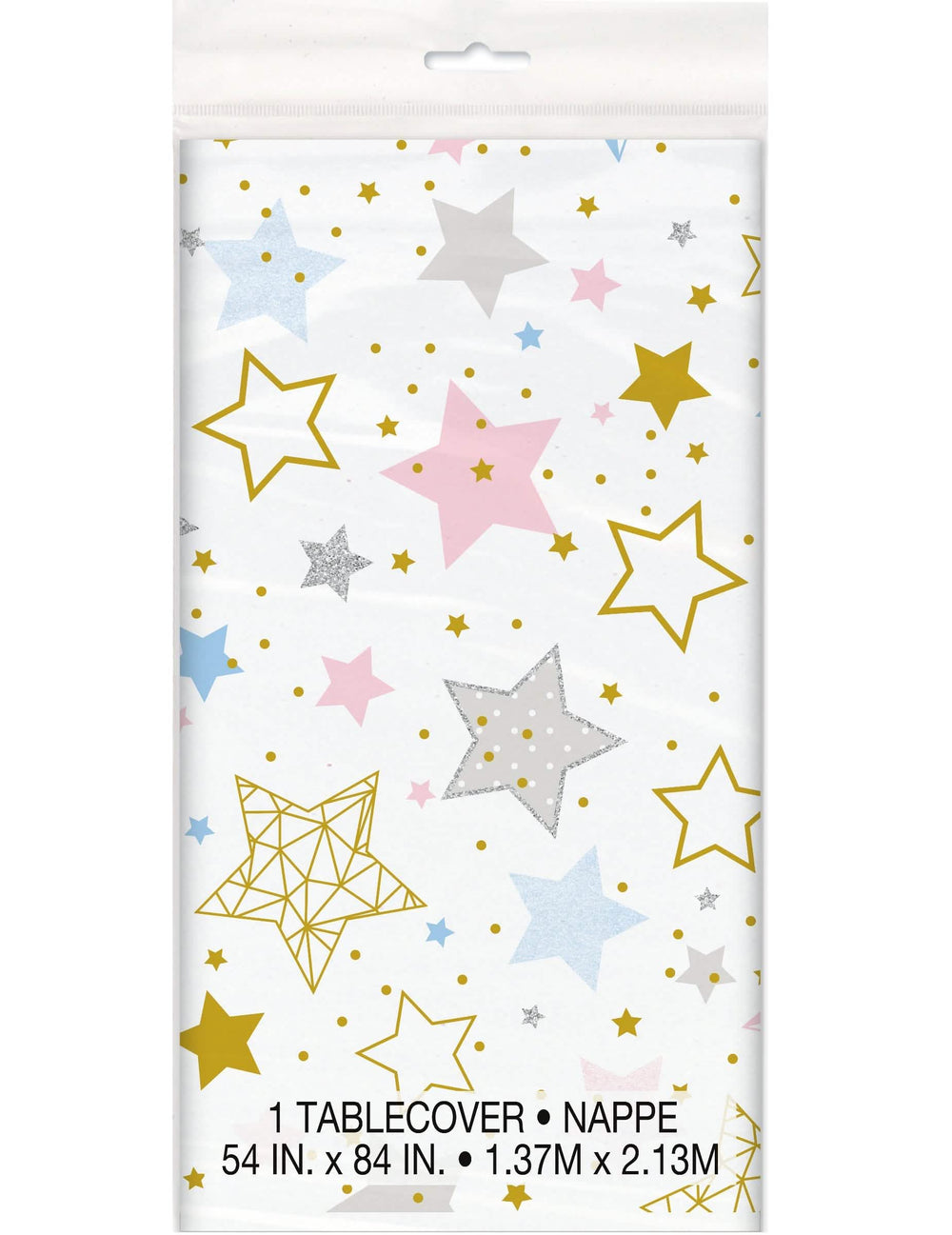Plastični prt Twinkle Twinkle Little Star bel z večbarvnimi zvezdicami