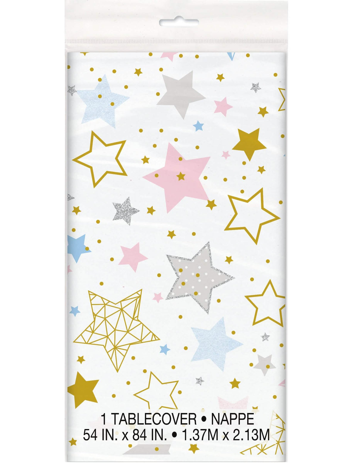 Plastični prt Twinkle Twinkle Little Star bel z večbarvnimi zvezdicami