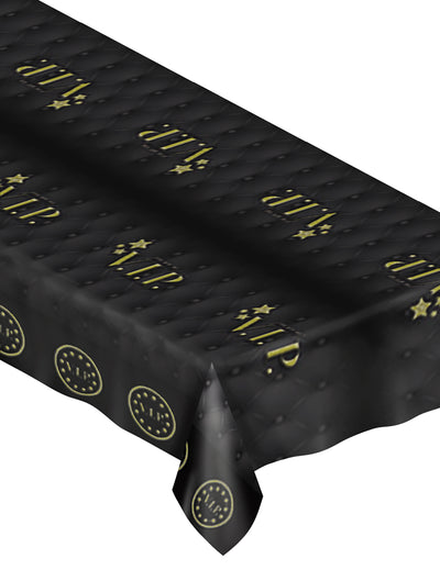 Nappe en plastique VIP Hollywood pour fête noire et dorée effet capitonné
