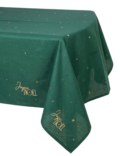 Nappe Joyeux Noël L'Intemporel vert anglais et or 140 x 240 cm