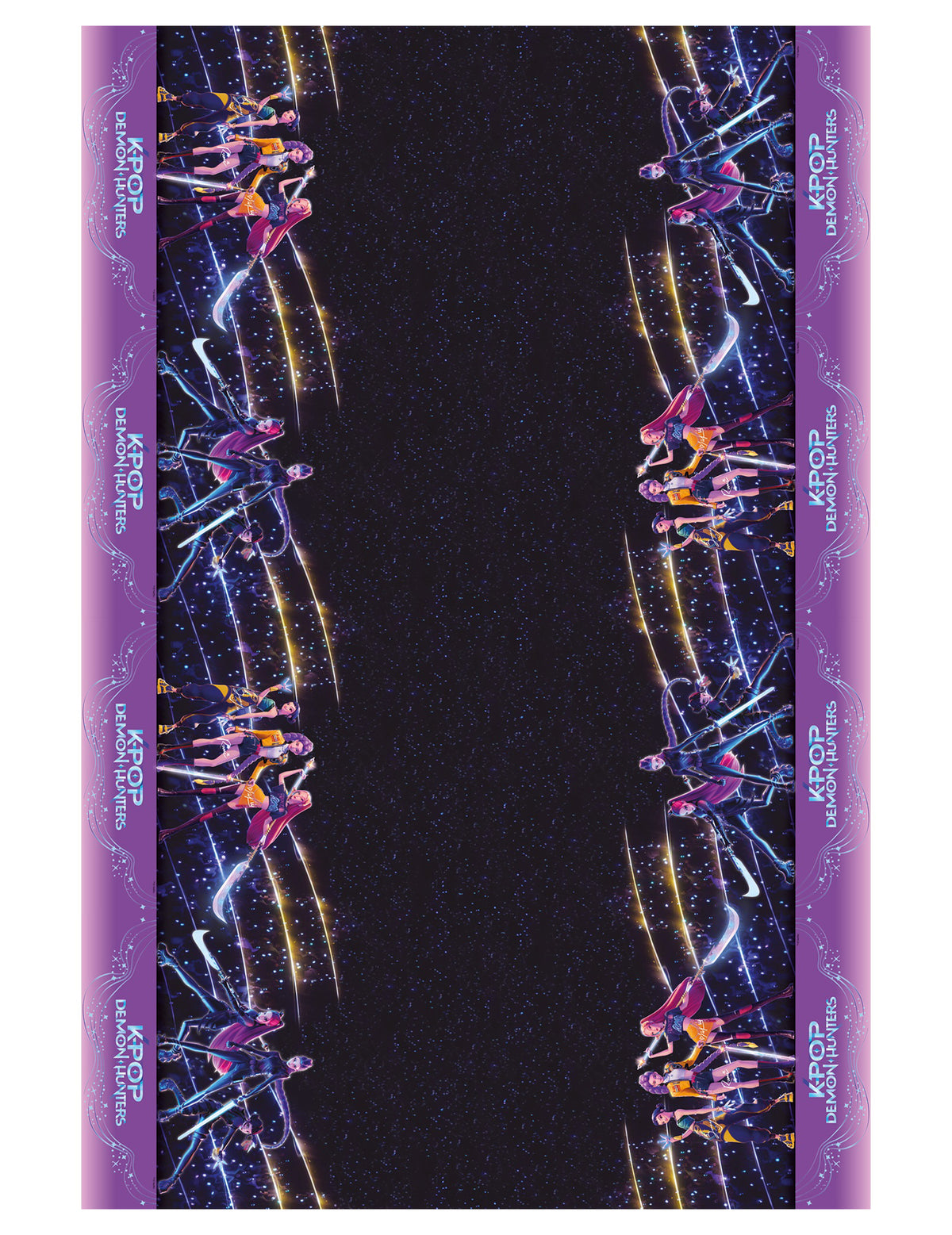 Nappe plastique K-pop Demon Hunters pour fête violette et noire avec personnages