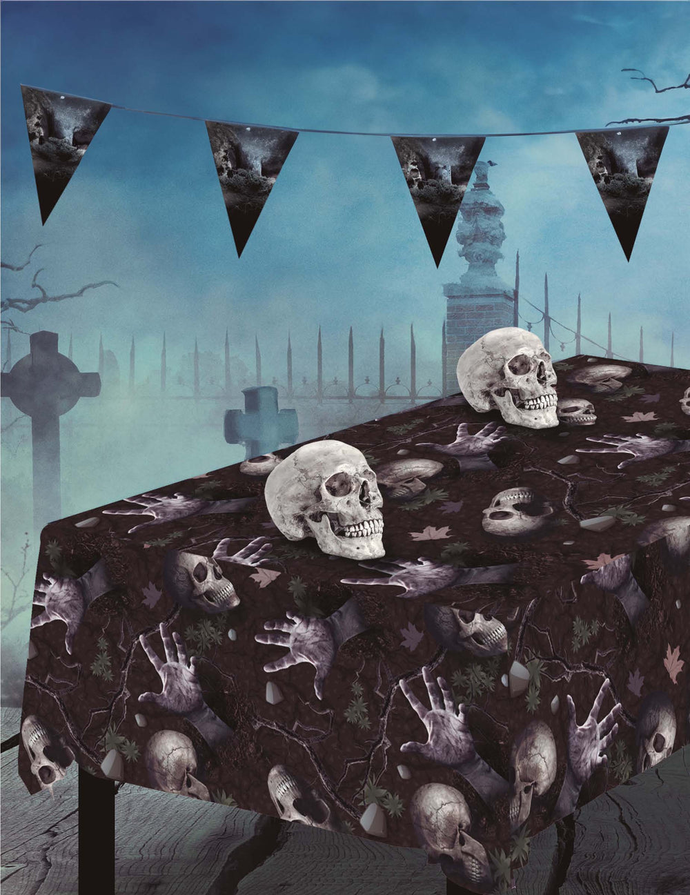 Mise en scène avec décor de la nappe revenants du cimetière