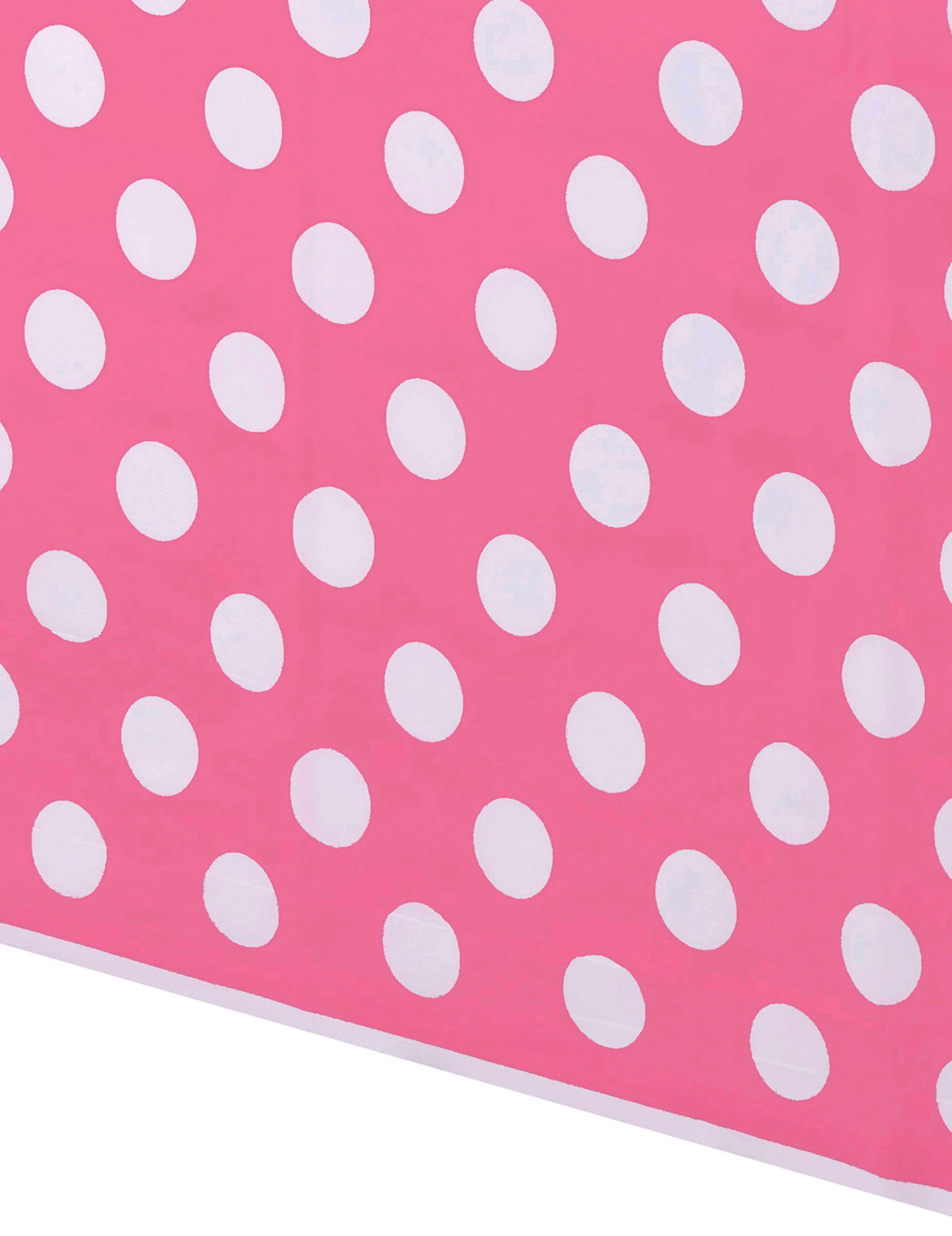 Détail du motif de la nappe plastique à pois rose et blanc