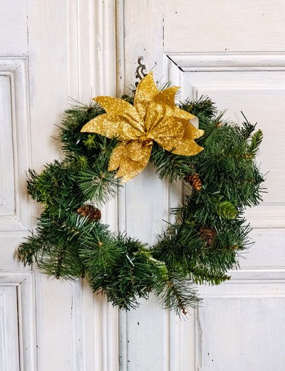 Pentlja iz božične zvezde z zlatimi bleščečimi zvončki 20 cm za mizo