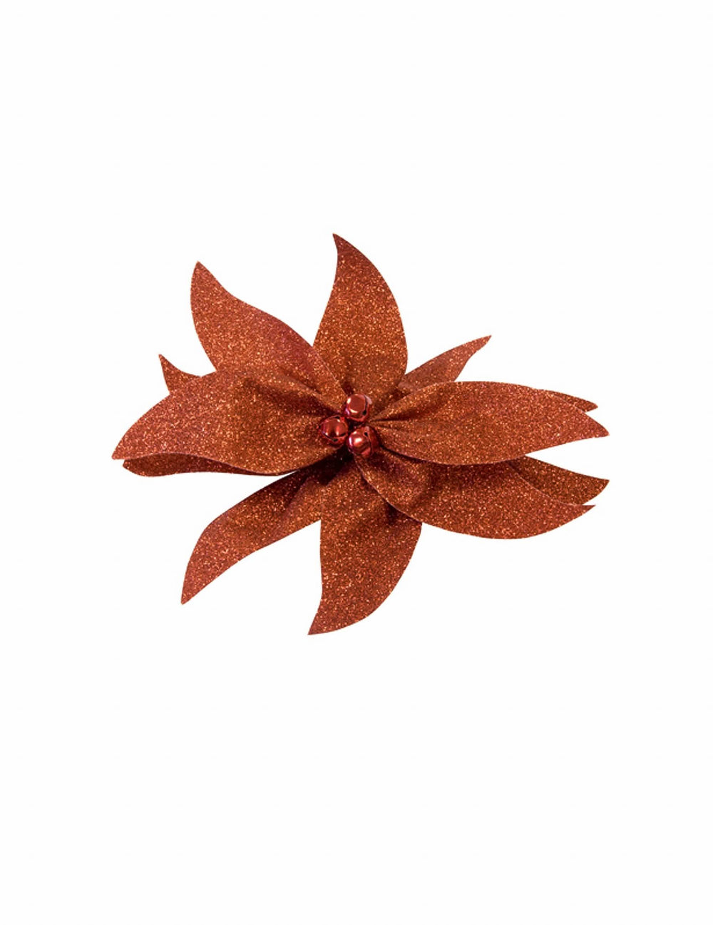 Pentlja poinsettije z zvončki za dekoracijo mize, rdeča bleščeča