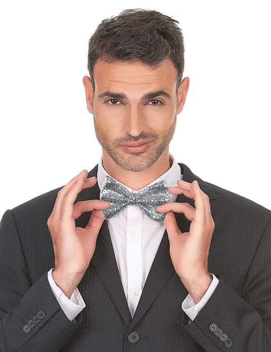 Noeud papillon disco pour adulte argent brillant