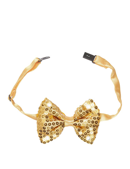 Détail du système d'attache du noeud papillon sequins et LED clignotantes