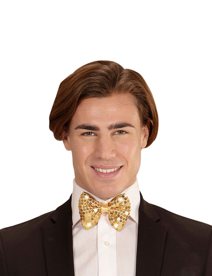 Noeud papillon sequins et LED clignotantes pour adulte doré