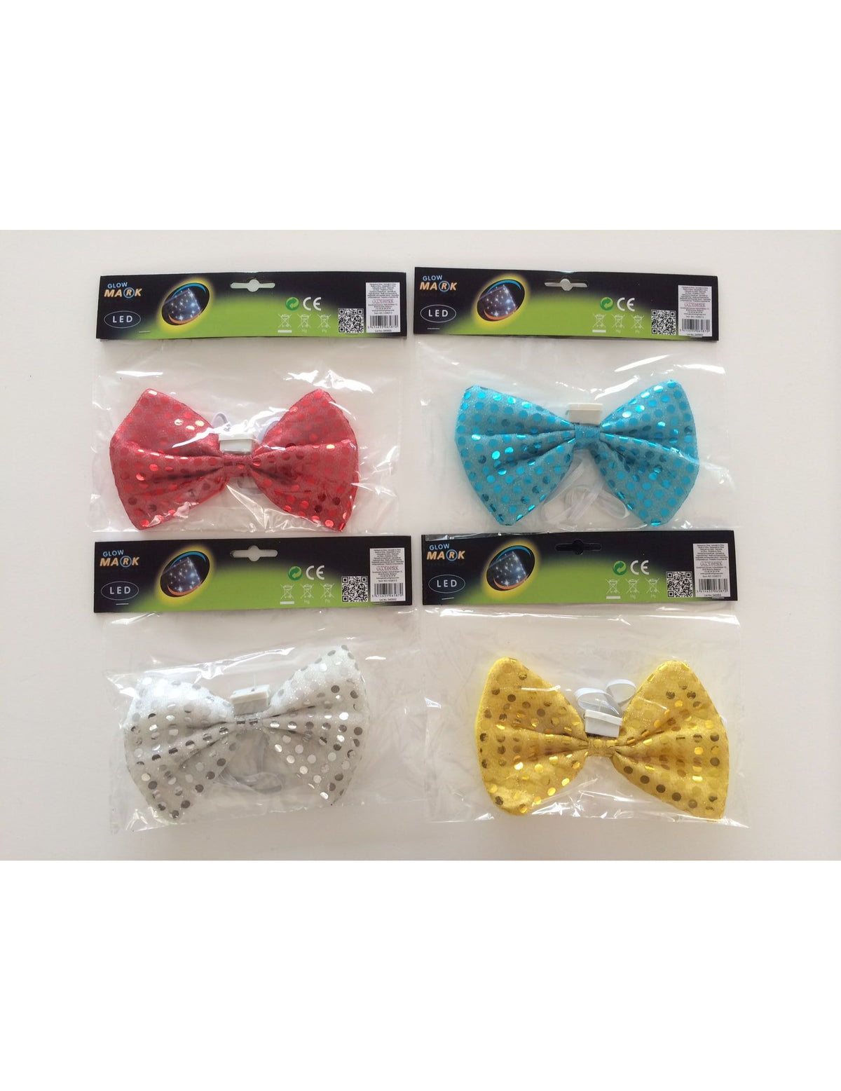 Vue des différents coloris du Noeud papillon led pour adulte à paillettes multicolore
