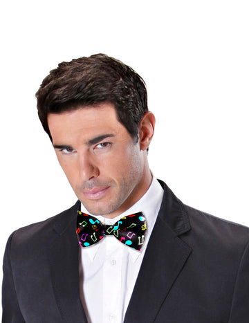 Noeud papillon notes de musique pour adulte noir avec motifs multicolores