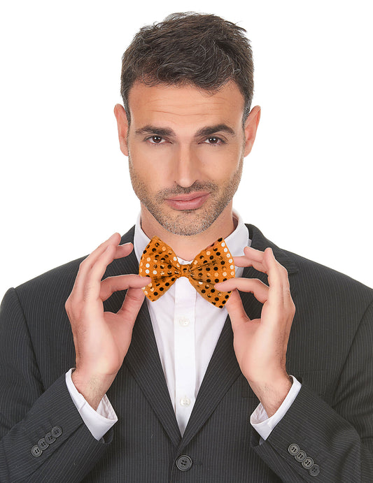 Noeud papillon orange avec paillettes pour adulte