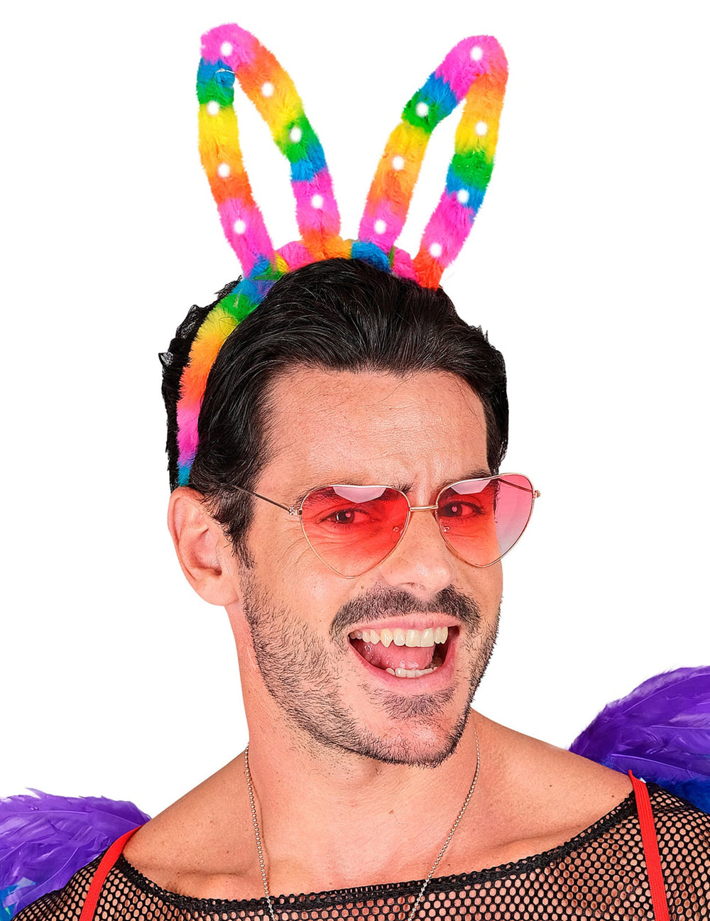 Vue de face des oreilles de lapin arc-en-ciel