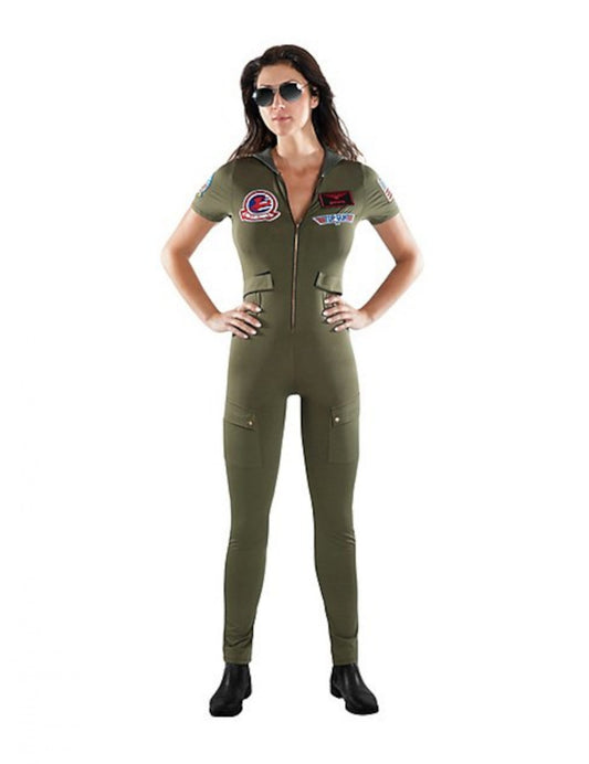 Déguisement combinaison Top Gun pour adulte vert kaki avec écussons