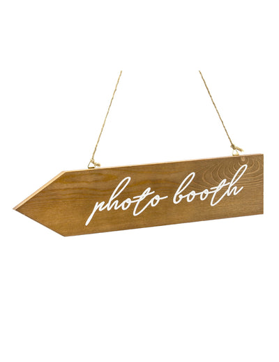Pancarte directionnelle en bois photobooth pour fête marron et blanc à suspendre
