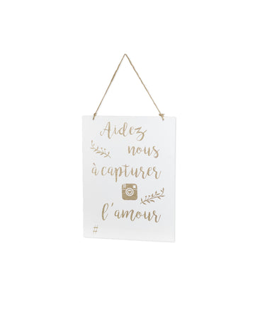 Lesen napis "Pomagajte nam ujeti ljubezen" bel in zlat 30 x 40 cm poroka