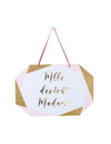 Pancarte en carton Mlle devient Madame pour mariage rose blanc et doré