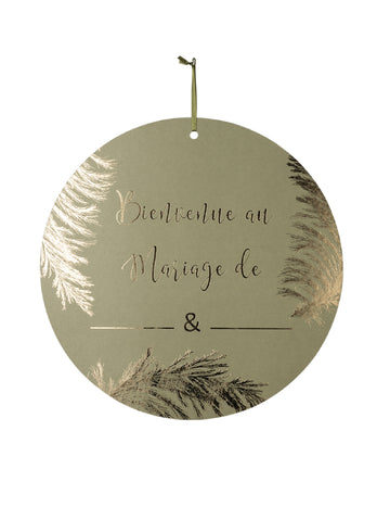 Kartonski znak za dobrodošlico na poroki ... kaki in zlata folija 38 cm prilagoditi