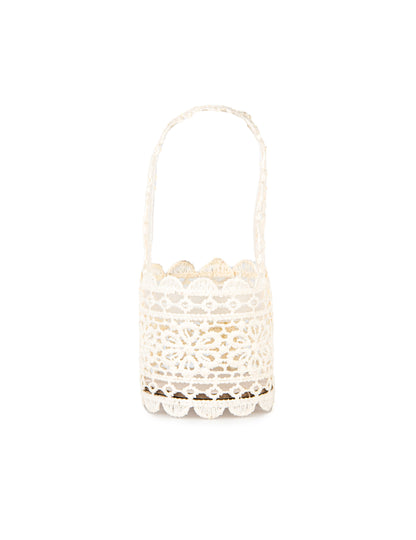 Slonokoščena čipkasta košarica 11 x 5 cm z ročajem