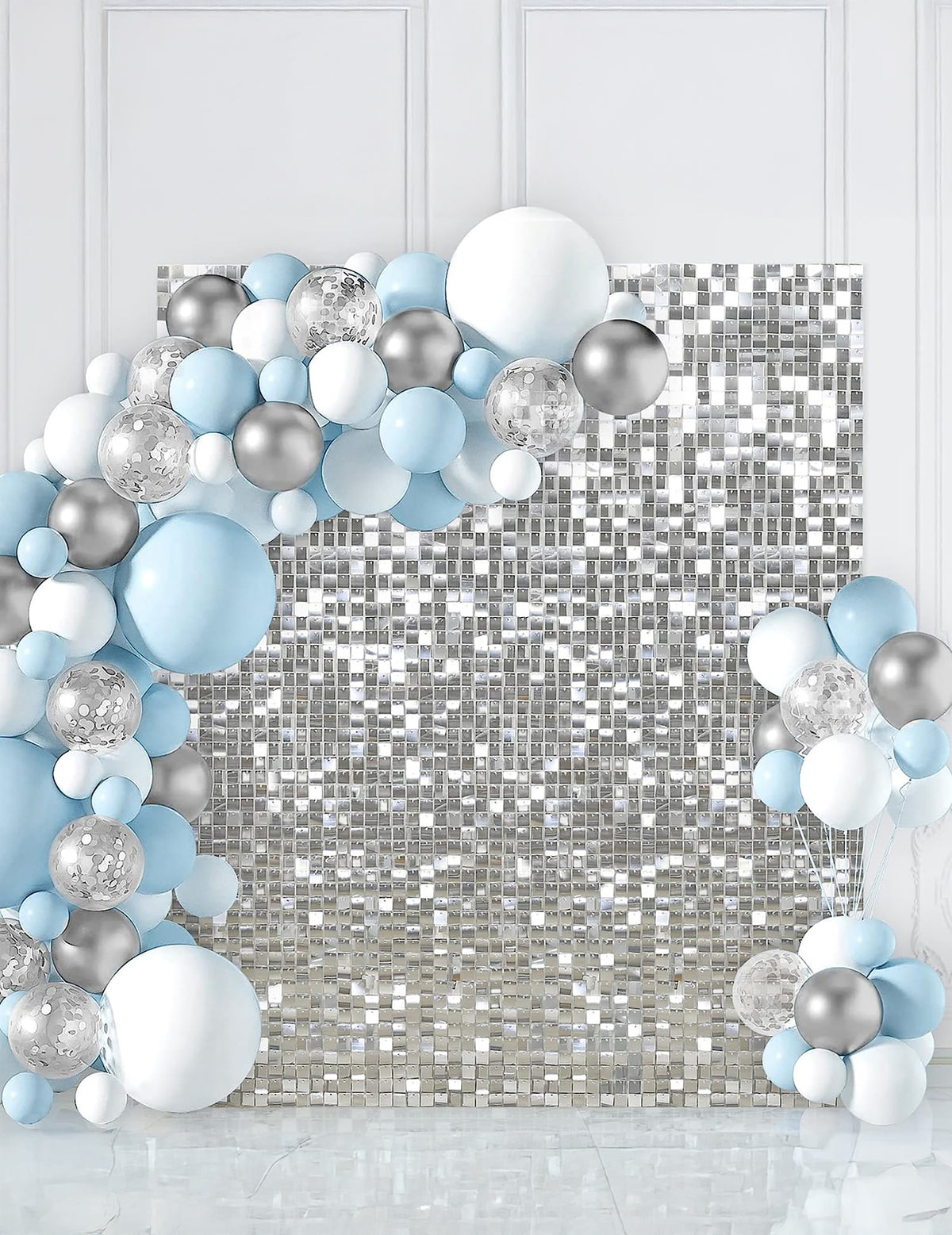 Panneau de fond argent brillant pour fête argenté à sequins