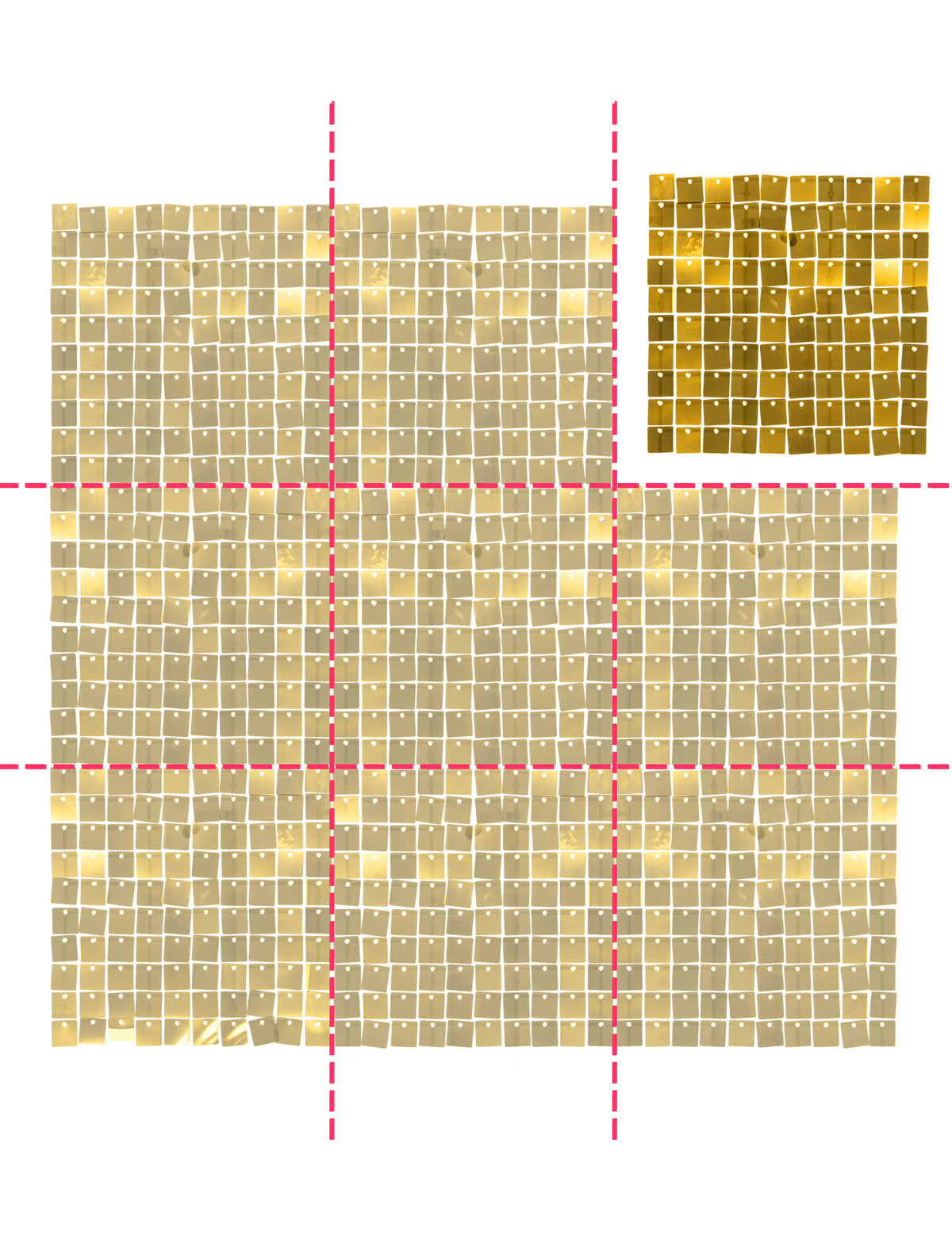 Vue de l'assemblage de plusieurs unités du panneau de fond or brillant