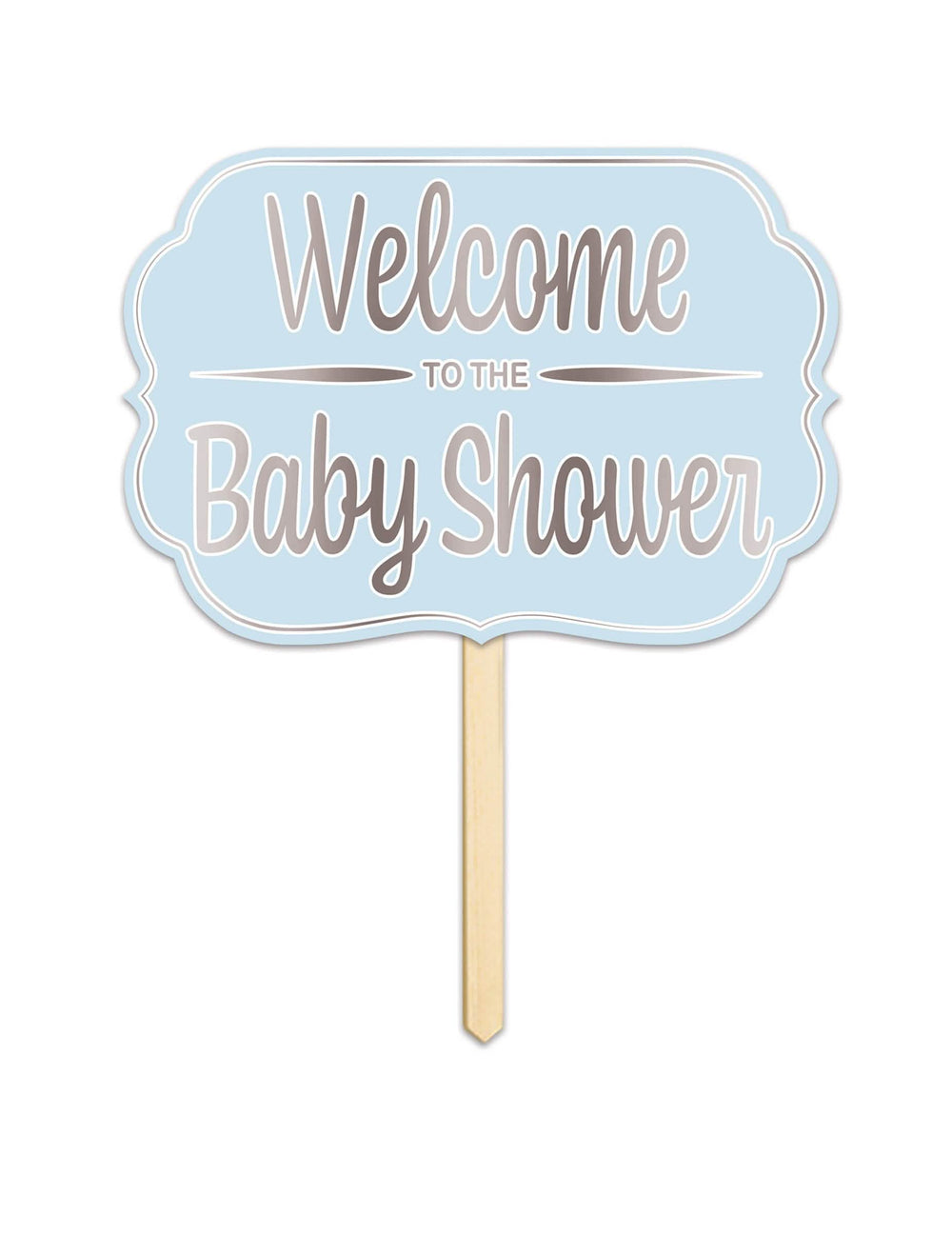 Kartonski pano Welcome to the baby shower modra z lesenim steblom