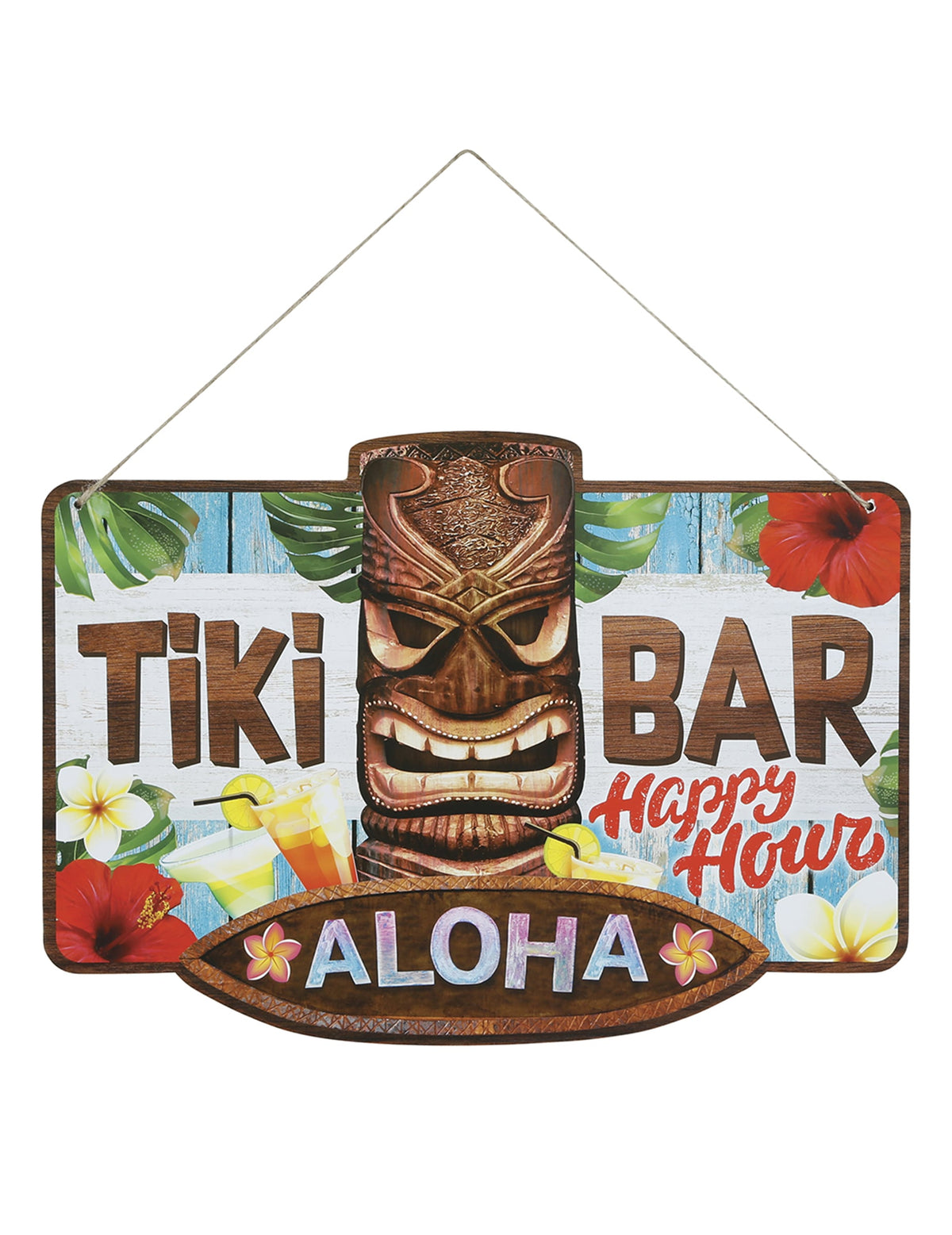 Vue d'ensemble avec cordon de suspension du panneau tiki bar Aloha