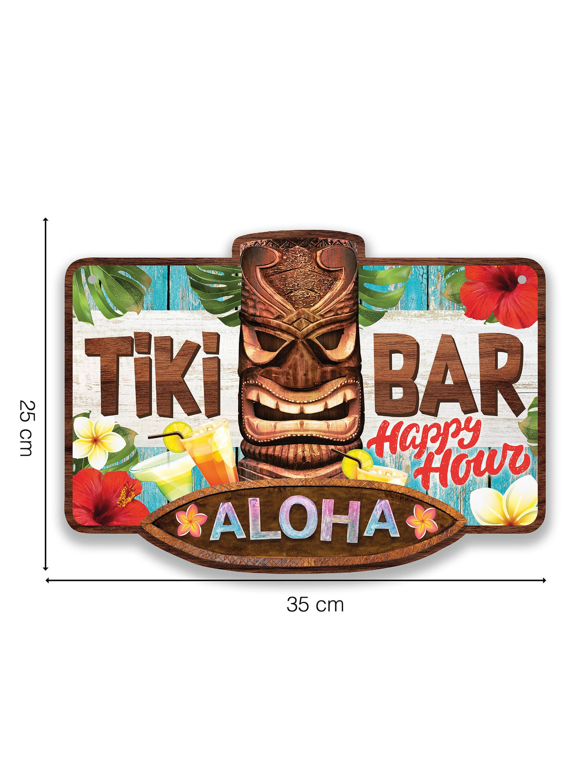 Détail des dimensions du panneau tiki bar Aloha