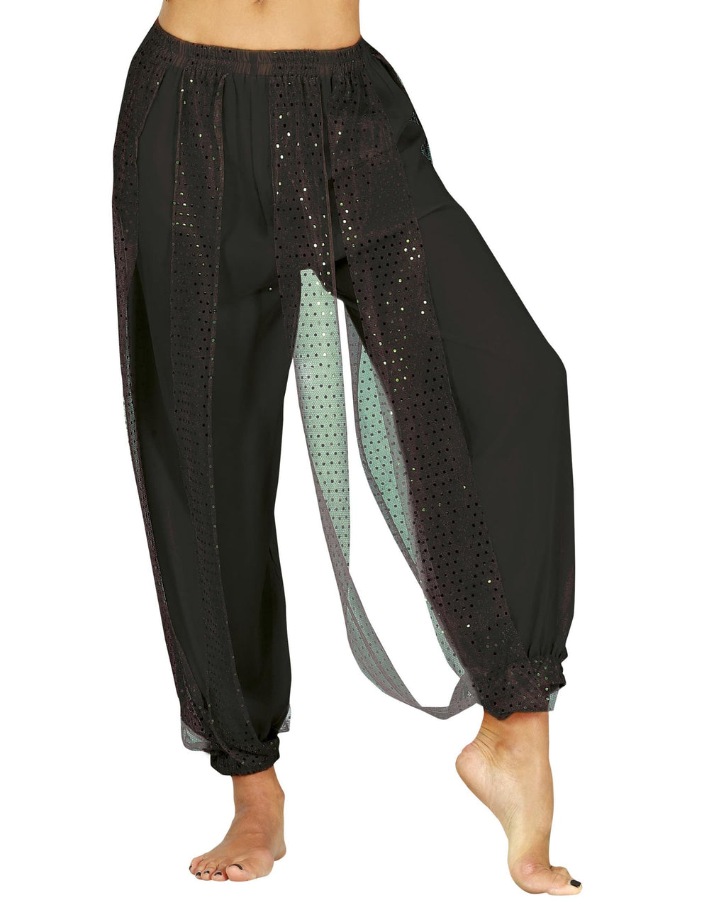 Pantalon de danseuse orientale pour femme noir à sequins