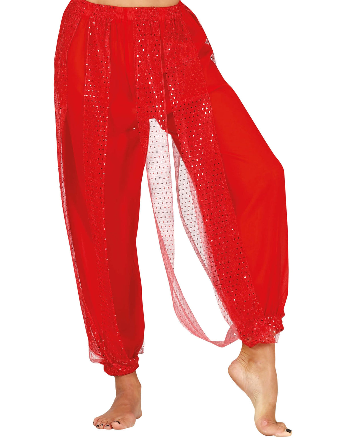 Pantalon de danseuse orientale pour femme rouge avec voile à paillettes