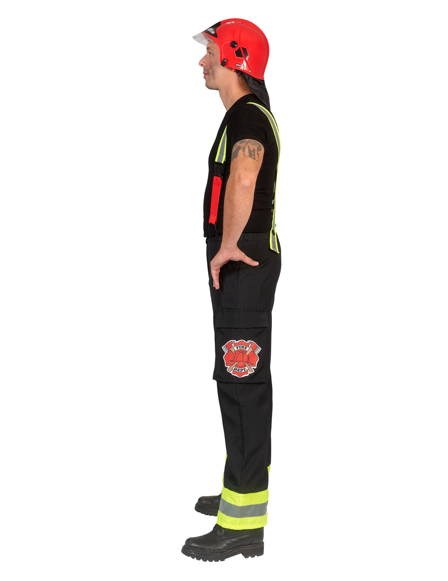Moške črne gasilske hlače z naramnicami