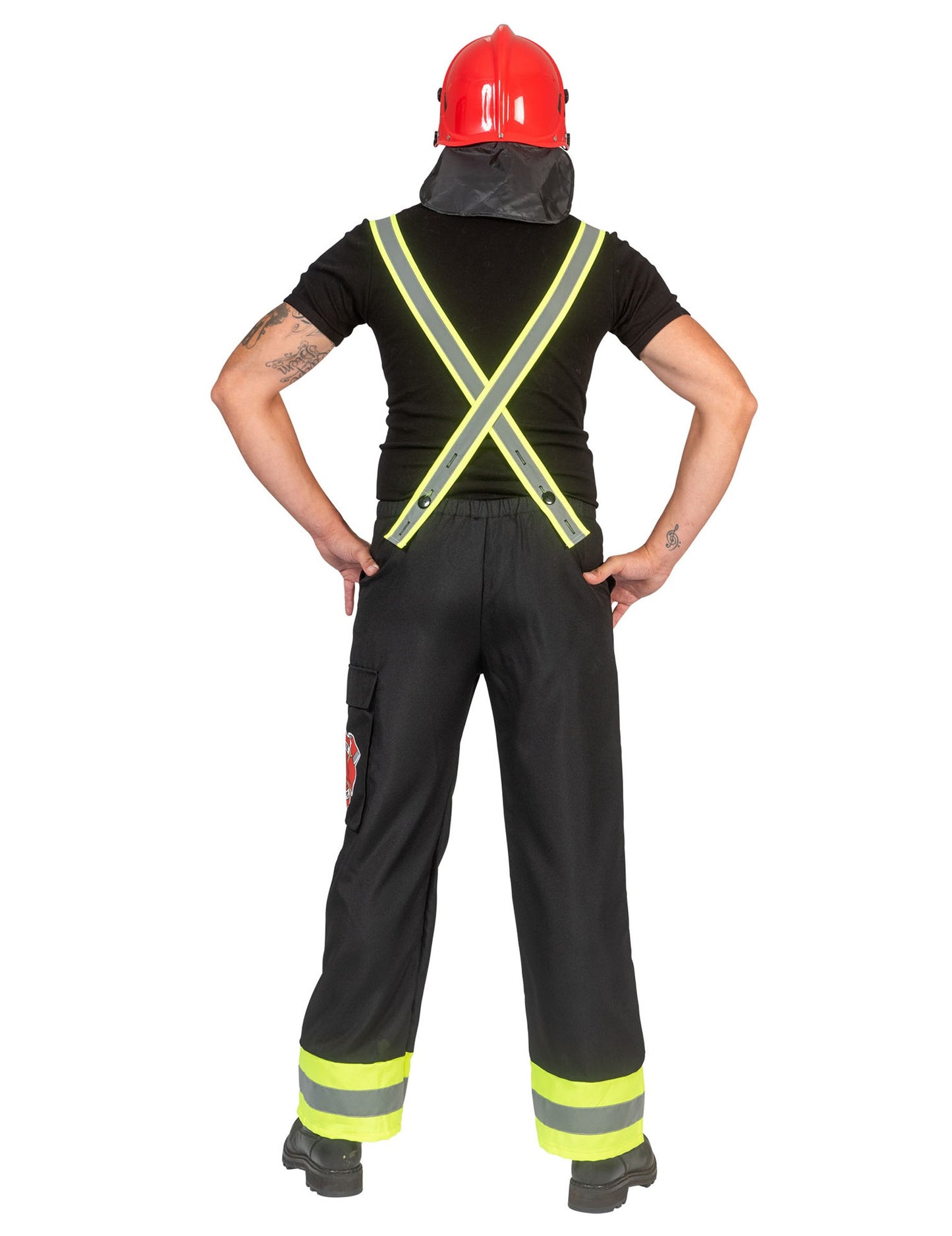 Moške črne gasilske hlače z naramnicami