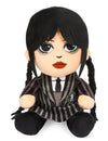 Peluche Mercredi Addams noire et grise avec uniforme rayé et tresses
