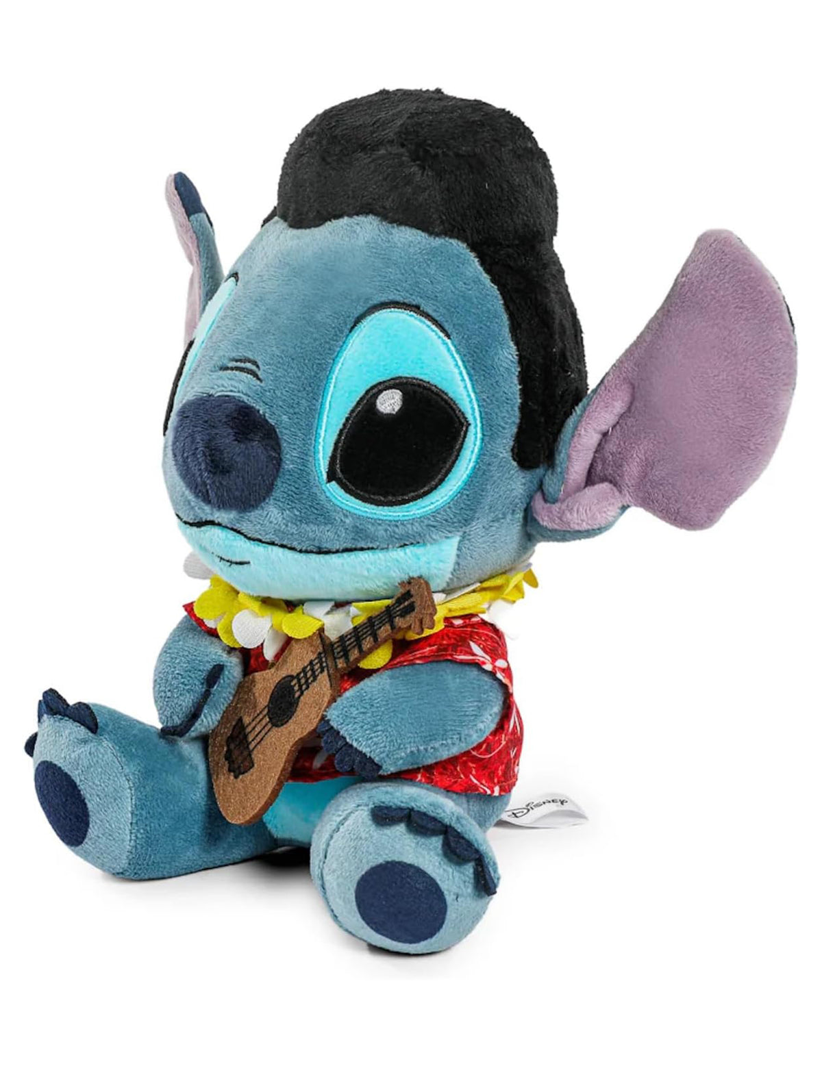 Vue de trois-quarts face de la peluche Stitch hawaïen