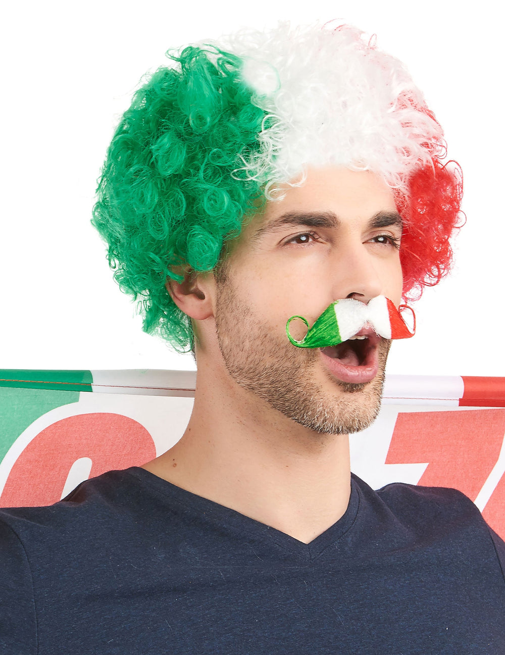 Perruque afro Italie pour adulte vert blanc rouge
