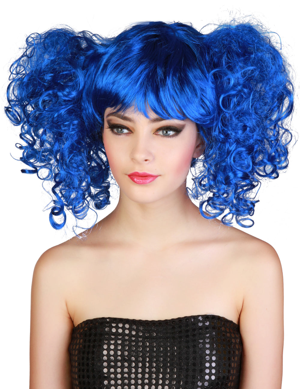 Perruque à couettes pour femme bleue