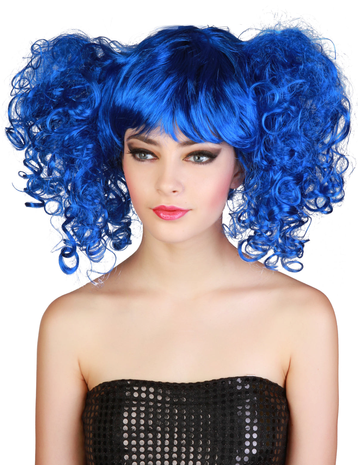 Perruque à couettes pour femme bleue