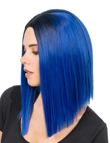 Odrasla dolga električno modra kvadratna lasulja