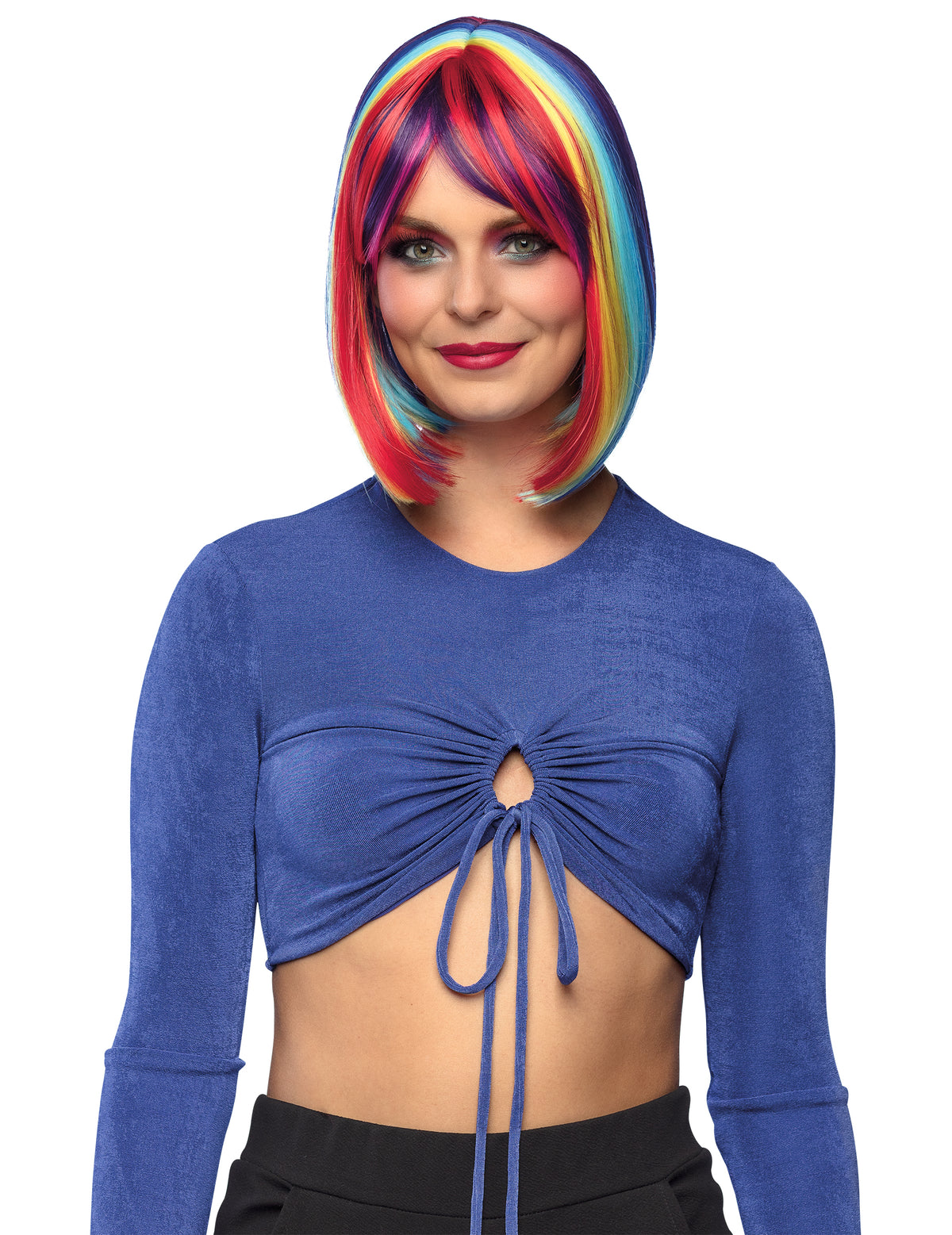Perruque carrée longue avec mèches multicolores pour femme arc-en-ciel