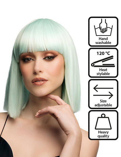 Perruque coiffable carrée menthe pastel luxe adulte
