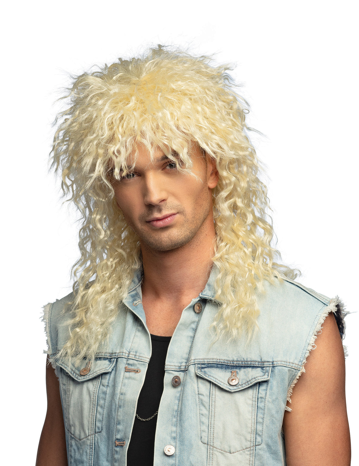 Perruque chanteur rock pour adulte blonde frisée volumineuse