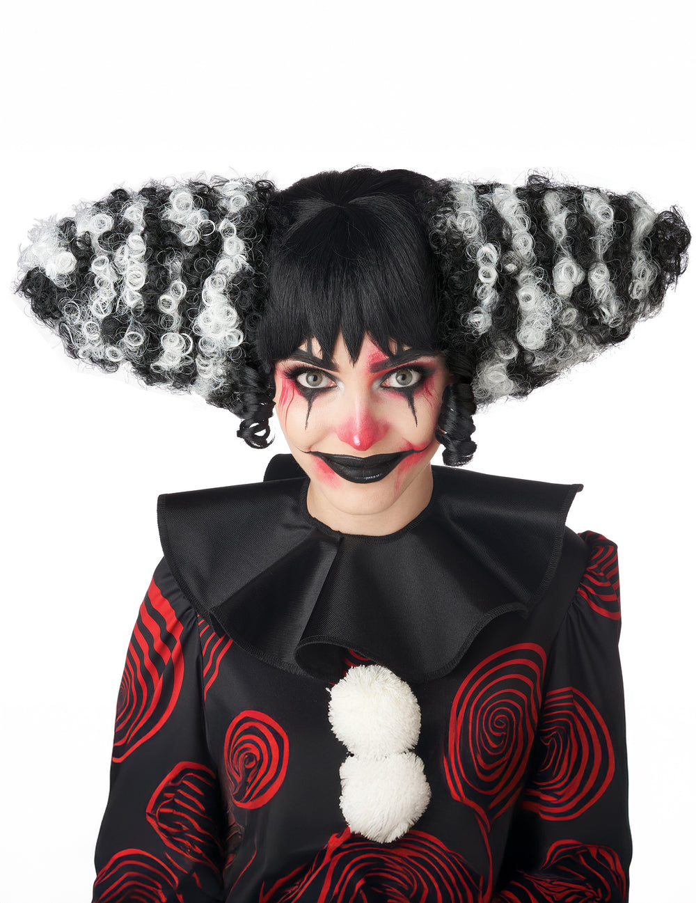 Perruque de clown maléfique pour adulte noire et blanche luxe