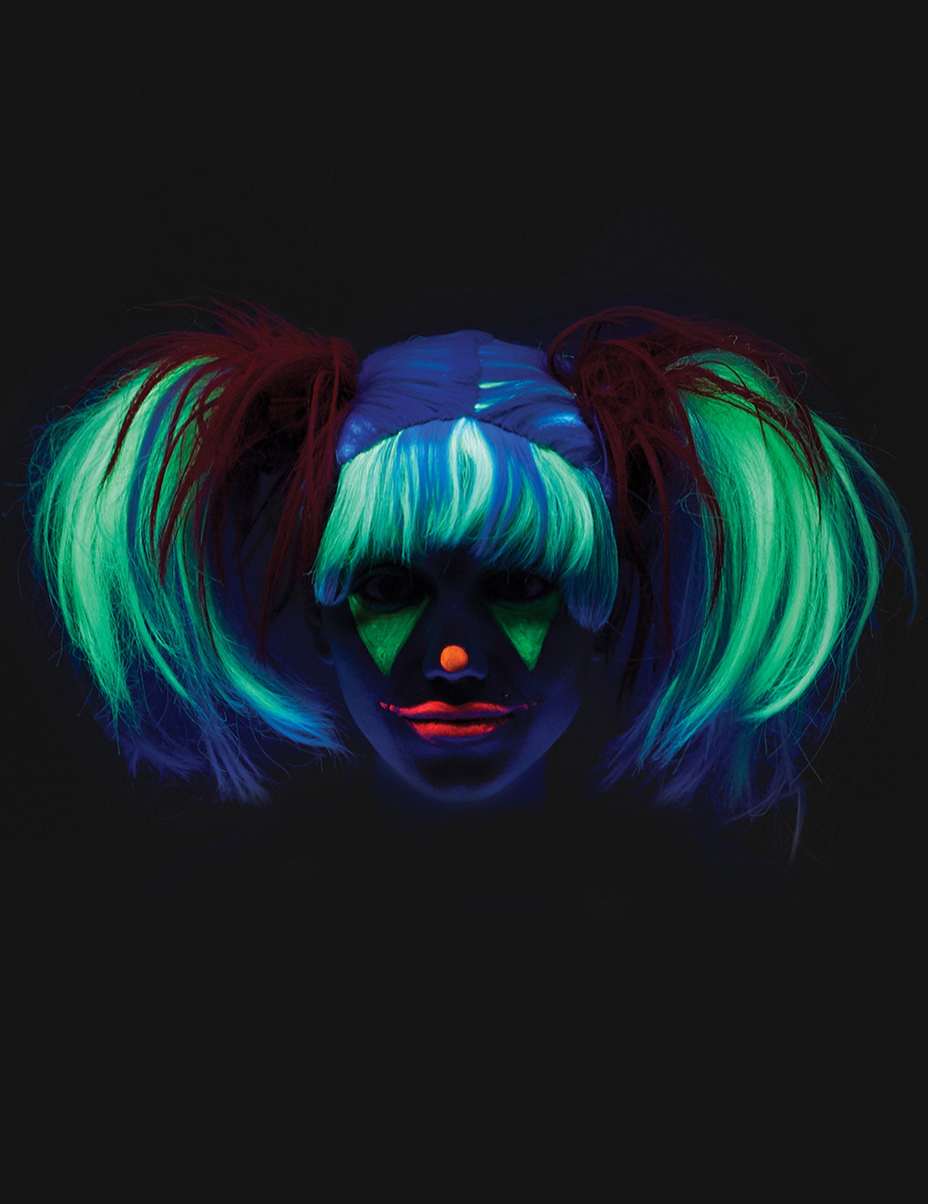 Effet fluorescent de face de la perruque à couettes pour enfant rouge et blanc phosphorescente