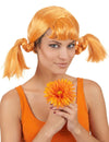 Perruque à couettes pour femme rousse avec frange